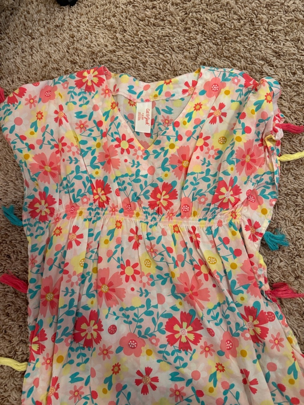 Cat & Jack Girls' Floral V-Neck Dress - Coral, Teal & Yellow